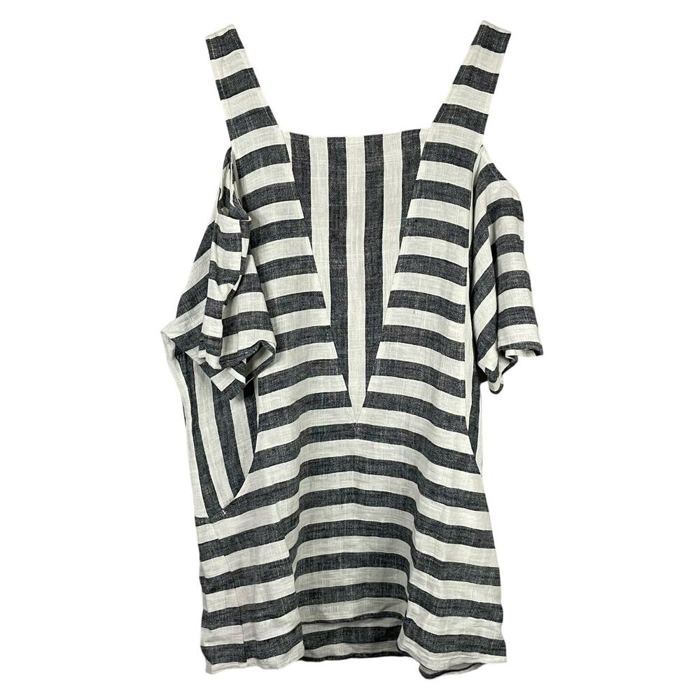 Soft Surroundings Striped Dress S Linen Cold Shoulder Style 29299 Casual Mini